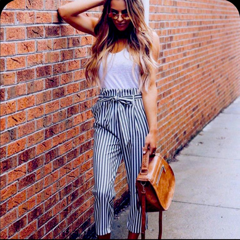 Zara stripe paperbag high waist trouser pant S